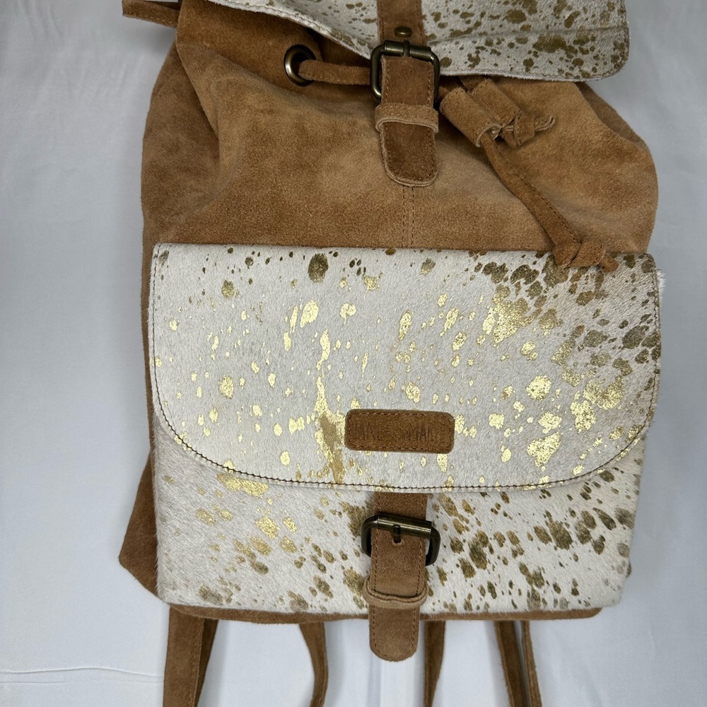 Brown and Gold Cowhide Backpack - Picture 2 of 5